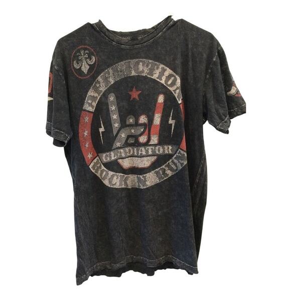Vtg Affliction Mens Tshirt Size Large Y2K Shirt Black American Flag USA Thrashed